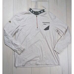 Louis Castel 1/4 Zip Long Sleeve Pocket Shirt Mens 110 XL Beige Spellout Golf